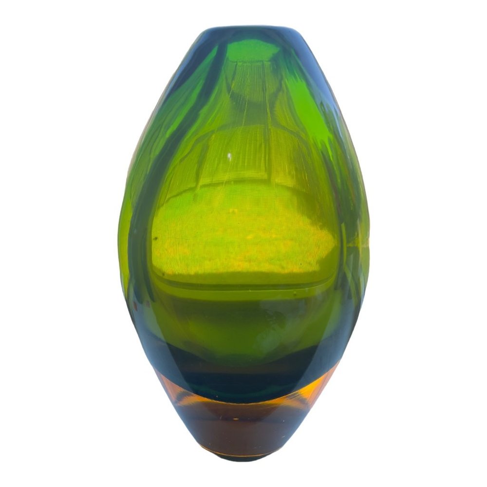 Murano Sommerso Vintage Green and Amber Glass Vase by Flavio Poli Seguso 1665-66 - Picture 10 of 10